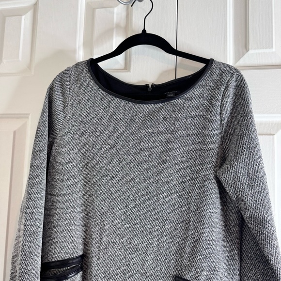 Ann Taylor Factory Tweed Shift Dress with Faux Leather Trim - Picture 3 of 10